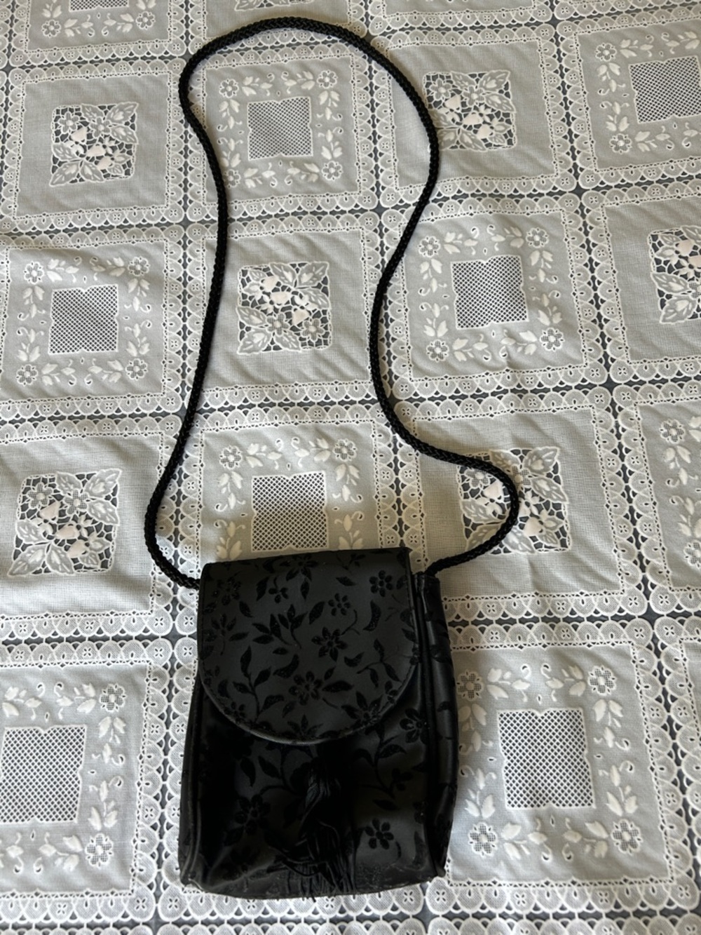 Avon Black Floral Mini Bag with Tassel